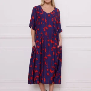 Robe longue bleue et rouge