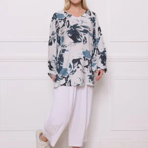 Blouse blanc bleu viscose nylon