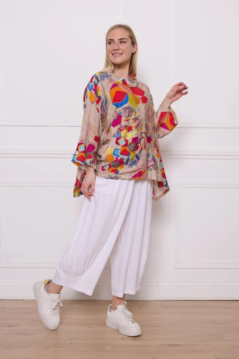 Blouse beige motifs viscose nylon - Imagen 3