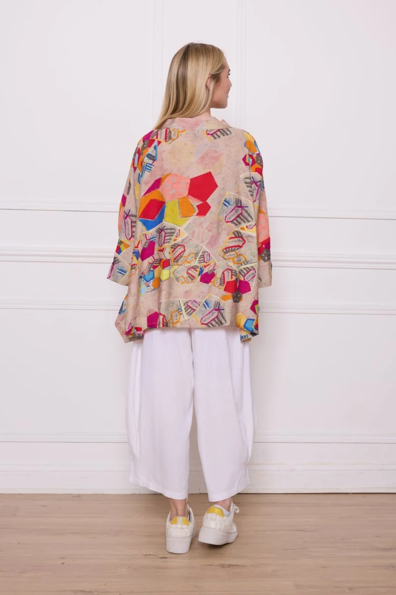 Blouse beige motifs viscose nylon - Imagen 4
