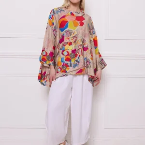Blouse beige motifs viscose nylon