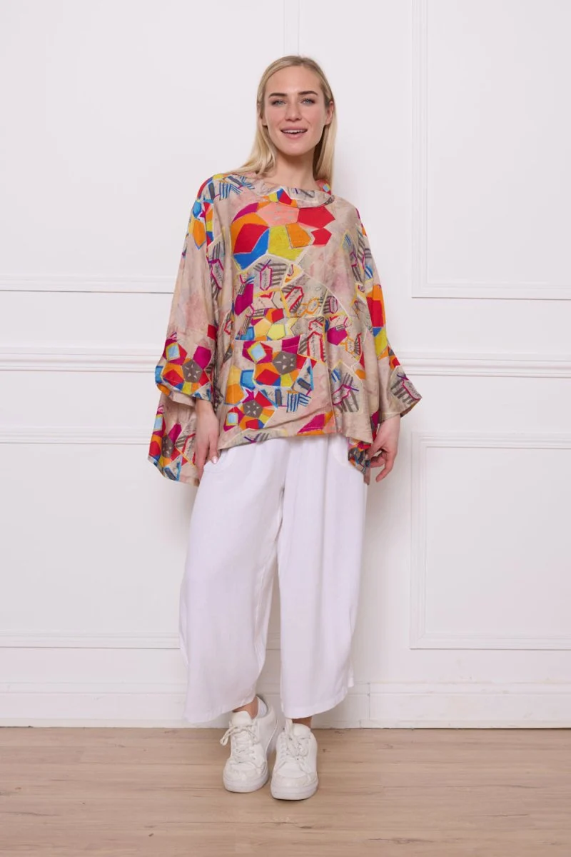 Blouse beige motifs viscose nylon - Imagen 2