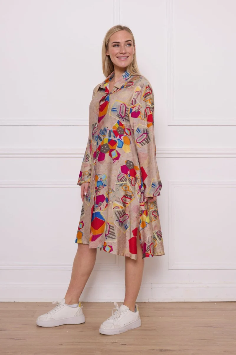 Chemise beige motifs viscose nylon - Imagen 3