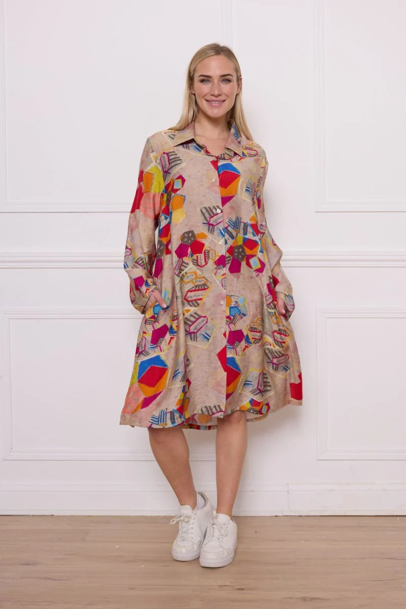 Chemise beige motifs viscose nylon - Imagen 2