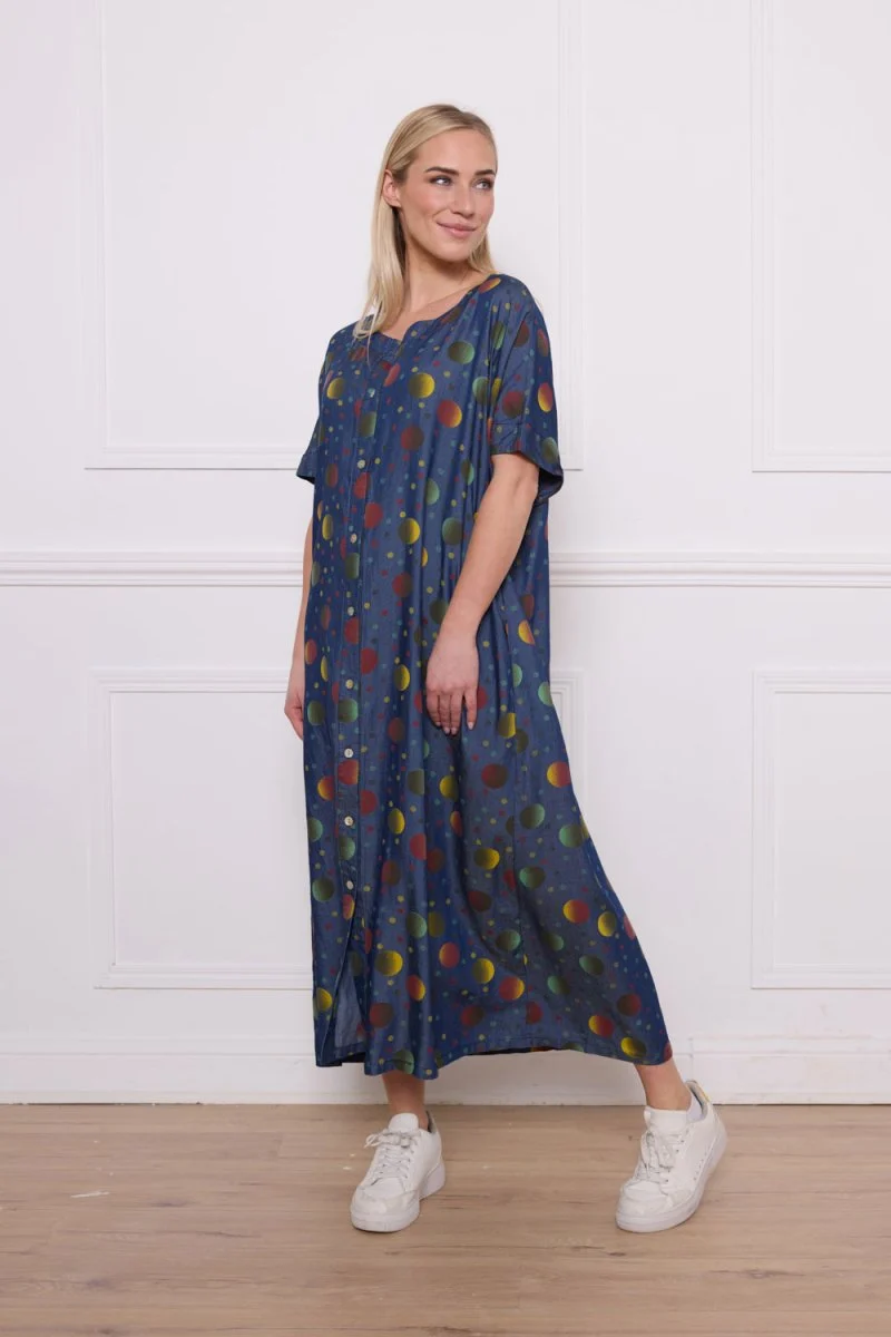 Robe longue bleue à motifs ronds - Imagen 3