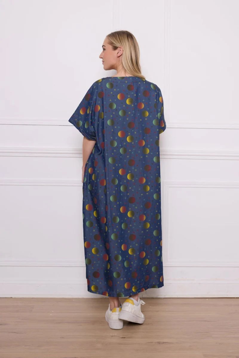 Robe longue bleue à motifs ronds - Imagen 4