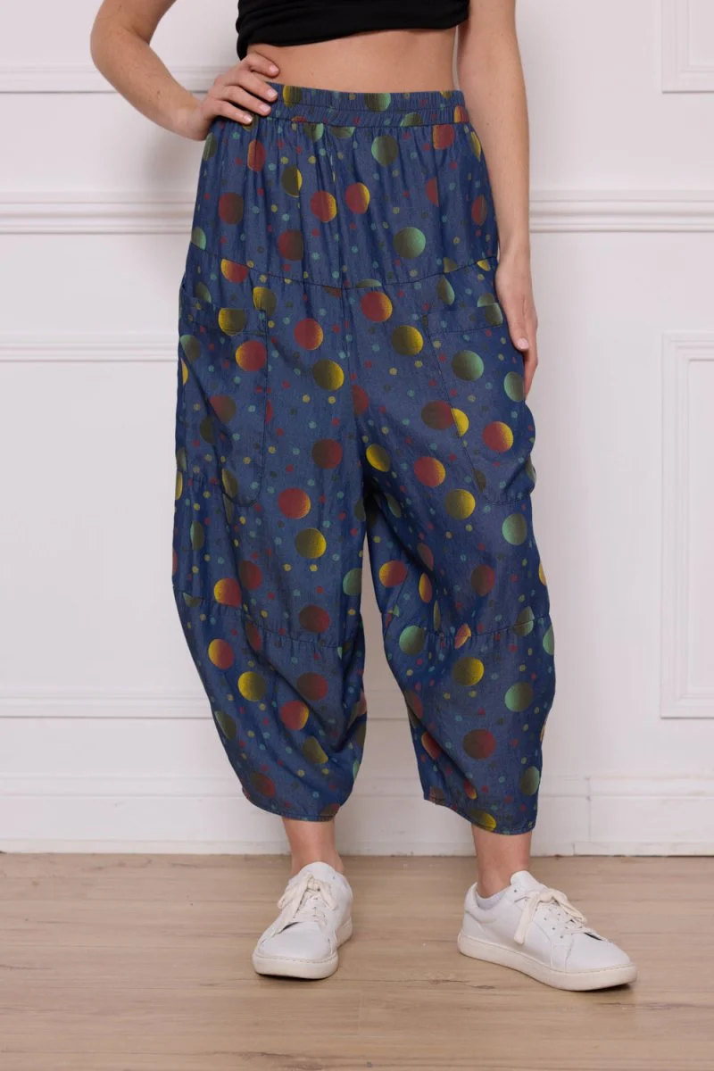 Pantalon bleu à motifs ronds