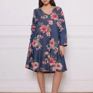 Robe bleue fleurie tencel