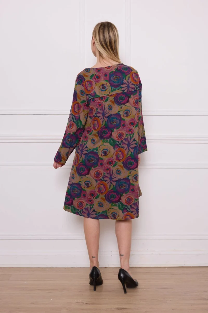 Robe fuchsia en coton manches longues - Imagen 4