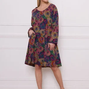 Robe fuchsia en coton manches longues