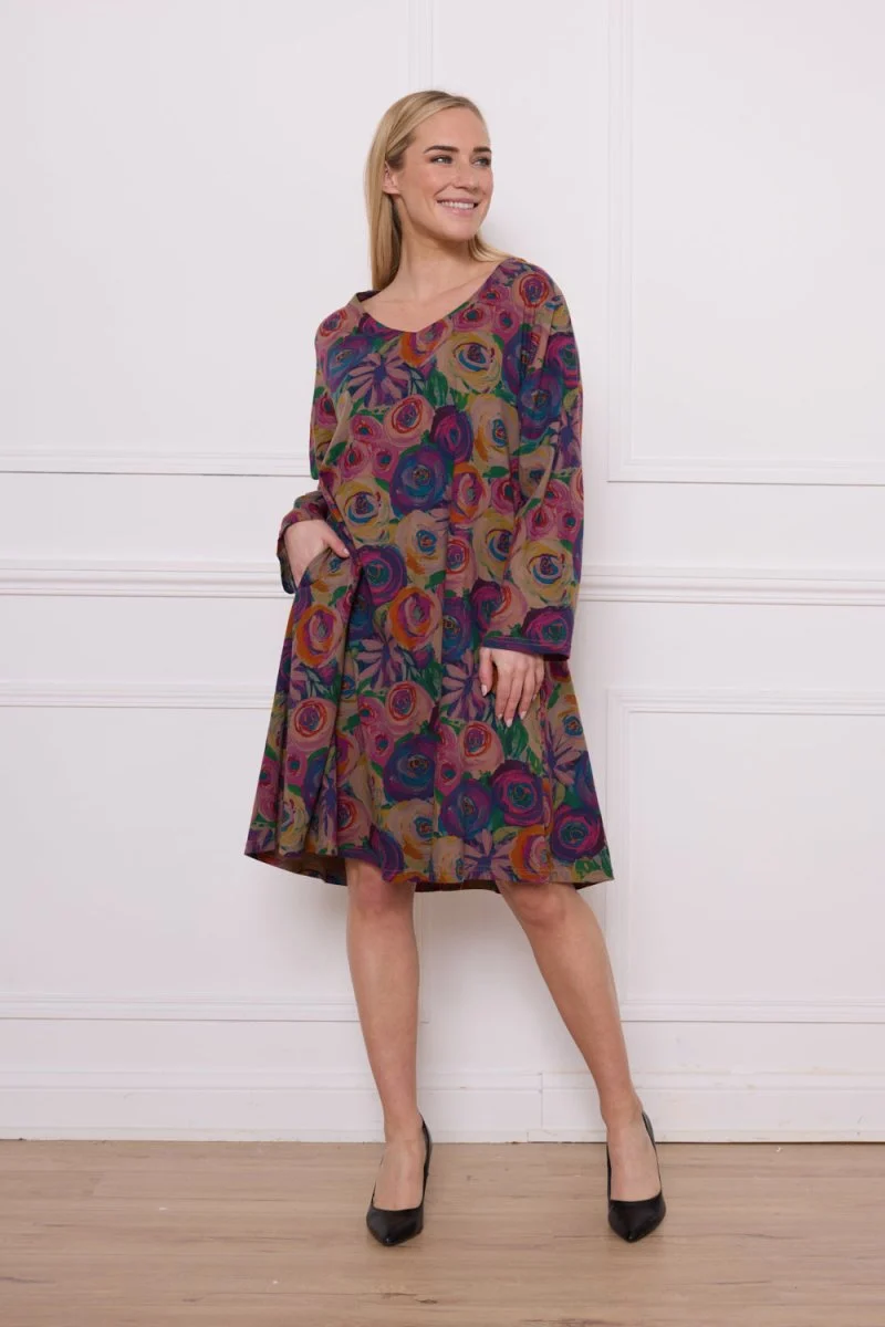 Robe fuchsia en coton manches longues