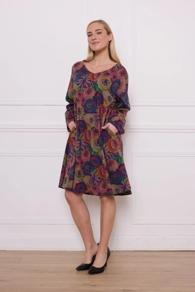 Robe fuchsia en coton manches longues - Imagen 3
