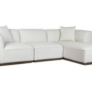 Sofá Esquinero Modular con Chaiselongue en Tejido Crema y Madera de Hevea