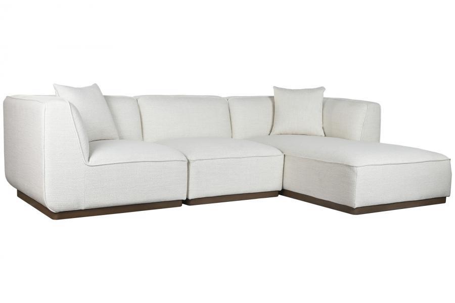 Sofá Esquinero Modular con Chaiselongue en Tejido Crema y Madera de Hevea - Imagen 2