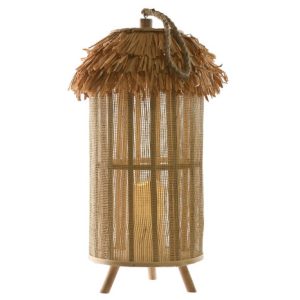 Lámpara de Sobremesa Yute y Madera con Luz LED