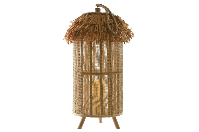 Lámpara de Sobremesa Yute y Madera con Luz LED