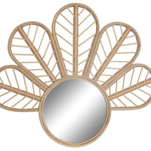 Espejo Decorativo de Pared en Ratán Natural con Forma de Flor