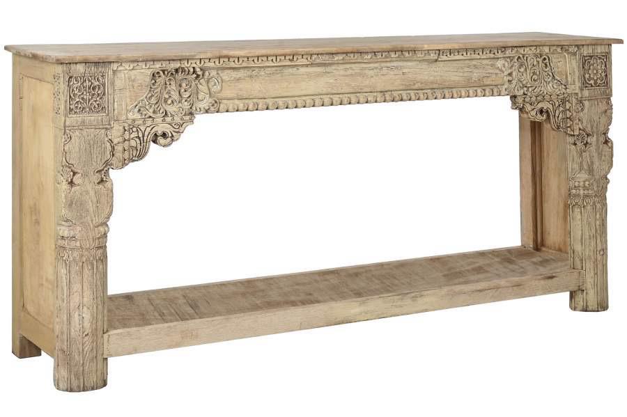 Consola Tallada en Madera Maciza Blanqueada 182 cm - Imagen 3