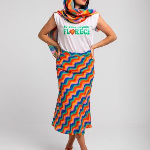 Falda midi ondas multicolor