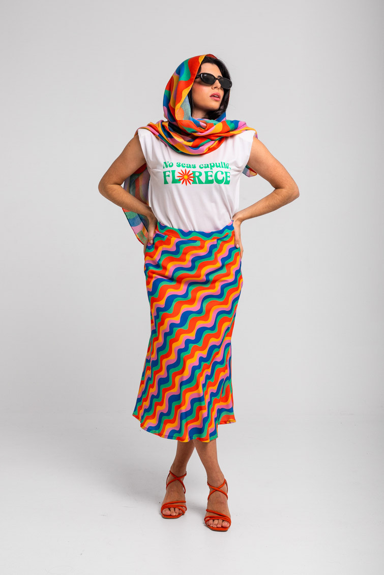 Falda midi ondas multicolor