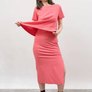 Falda midi abertura rosa