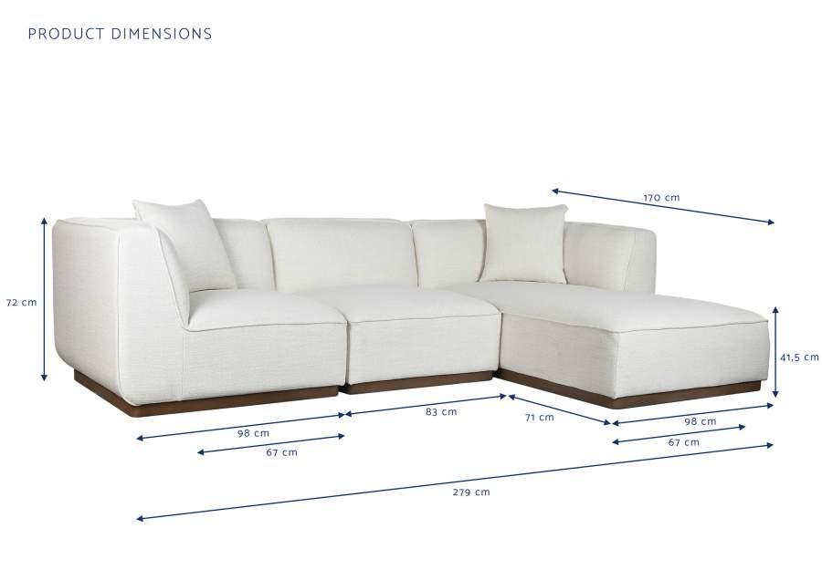Sofá Esquinero Modular con Chaiselongue en Tejido Crema y Madera de Hevea - Imagen 3