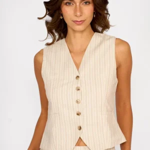 Chaleco Lino Rayas Olivia Beige