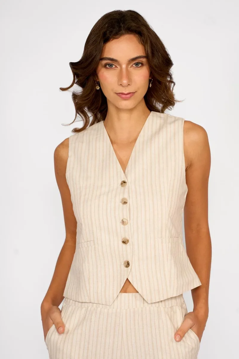 Chaleco Lino Rayas Olivia Beige