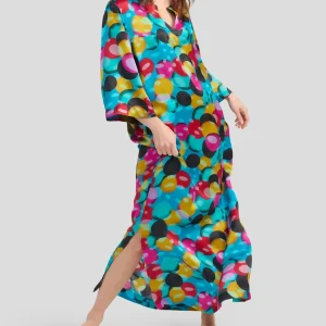 Kaftan multicolor de seda y manga al codo