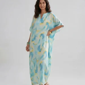 Kaftan largo de seda para verano estampado fantasía
