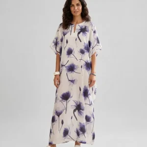 Kaftan largo blanco flores de seda natural