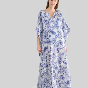 Kaftan largo de verano 100% seda natural estampado azul