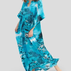 Kaftan azul de seda natural para verano
