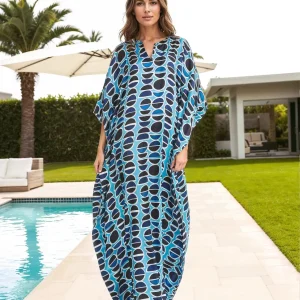 Kaftan seda natural manga mariposa azules