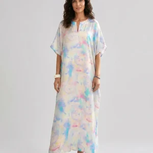 Kaftan de seda natural estampado multicolor