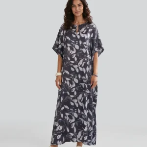 Kaftan seda natural negro estampado flores