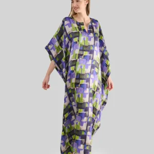 Kaftan de verano largo seda natural geométrico malva