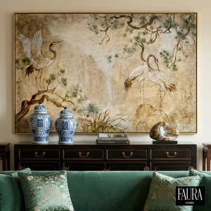 Lámina “Grullas en Paisaje Dorado” – Faura Home