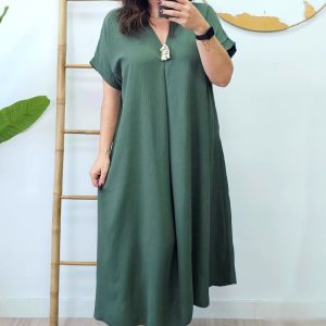 Vestido Crep Largo Kaki