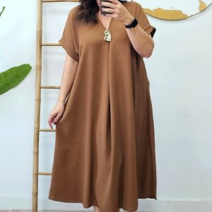 Vestido Crep Largo Cafe