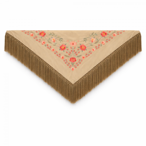 Mantón Edición Premium Sevilla. Arena y Coral. Flecos Artesanales (75×75)