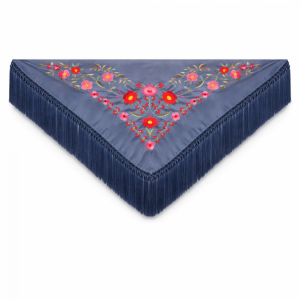 Mantón Edición Premium Sevilla. Azul Pavo. Flecos Artesanales (75×75)