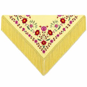 Mantón Edición Premium Sevilla. Amarillo y Rosa. Flecos Artesanales (75×75)