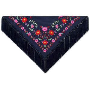 Mantón Edición Premium Sevilla. Azulón y Rosa. Flecos Artesanales (75×75)
