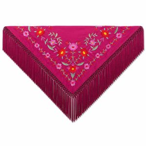 Mantón Edición Premium Sevilla. Buganvilla y Rosa. Flecos Artesanales (75×75)