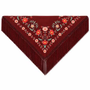 Mantón Edición Premium Sevilla. Burdeos y Coral. Flecos Artesanales (75×75)