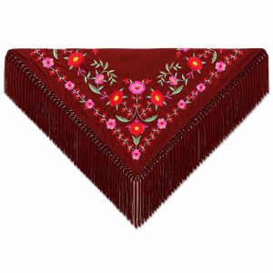 Mantón Edición Premium Sevilla. Burdeos y Rosa. Flecos Artesanales (75×75)