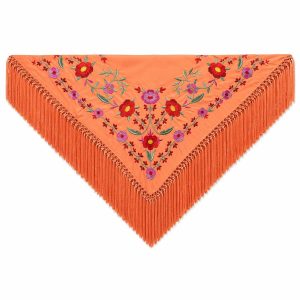 Mantón Edición Premium Sevilla. Mandarina y Rosa. Flecos Artesanales (75×75)