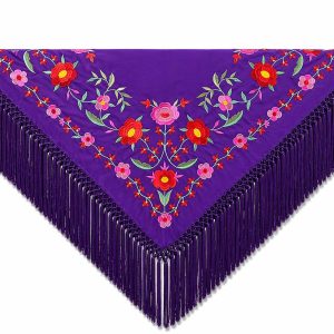 Mantón Edición Premium Sevilla. Nazareno y Rosa. Flecos Artesanales (75×75)