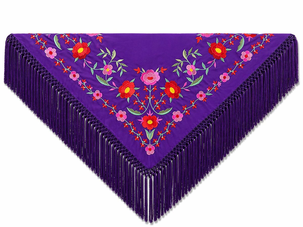 Mantón Edición Premium Sevilla. Nazareno y Rosa. Flecos Artesanales (75×75)